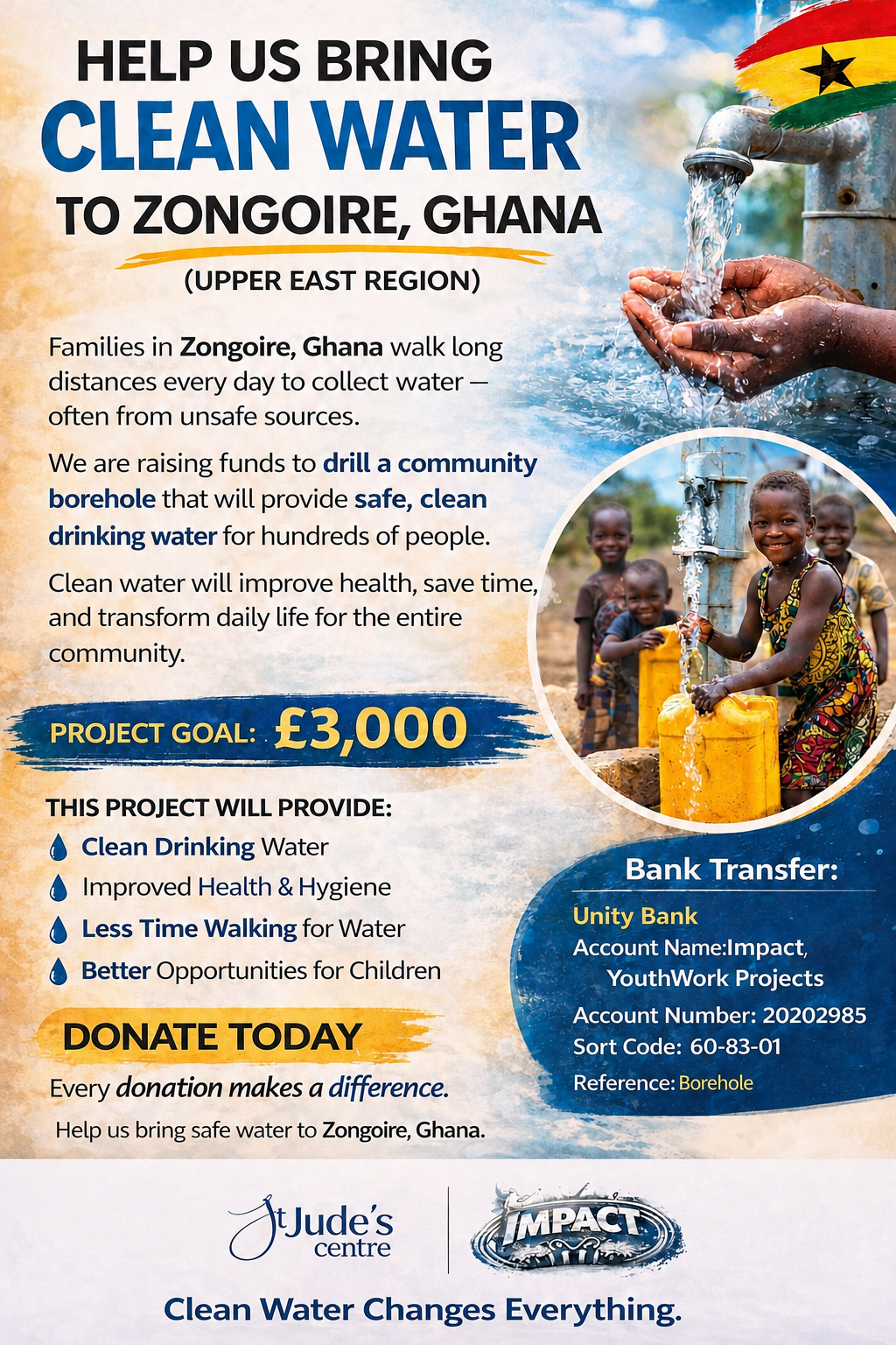 Help us bring clean water to Zongoire, Ghana campaign flyer